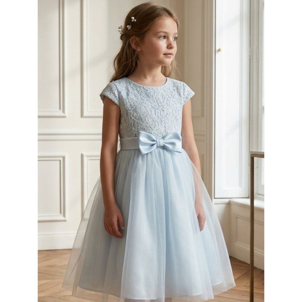 Rare Editions Ice Blue  Lace Mesh Girls Dress Size 6